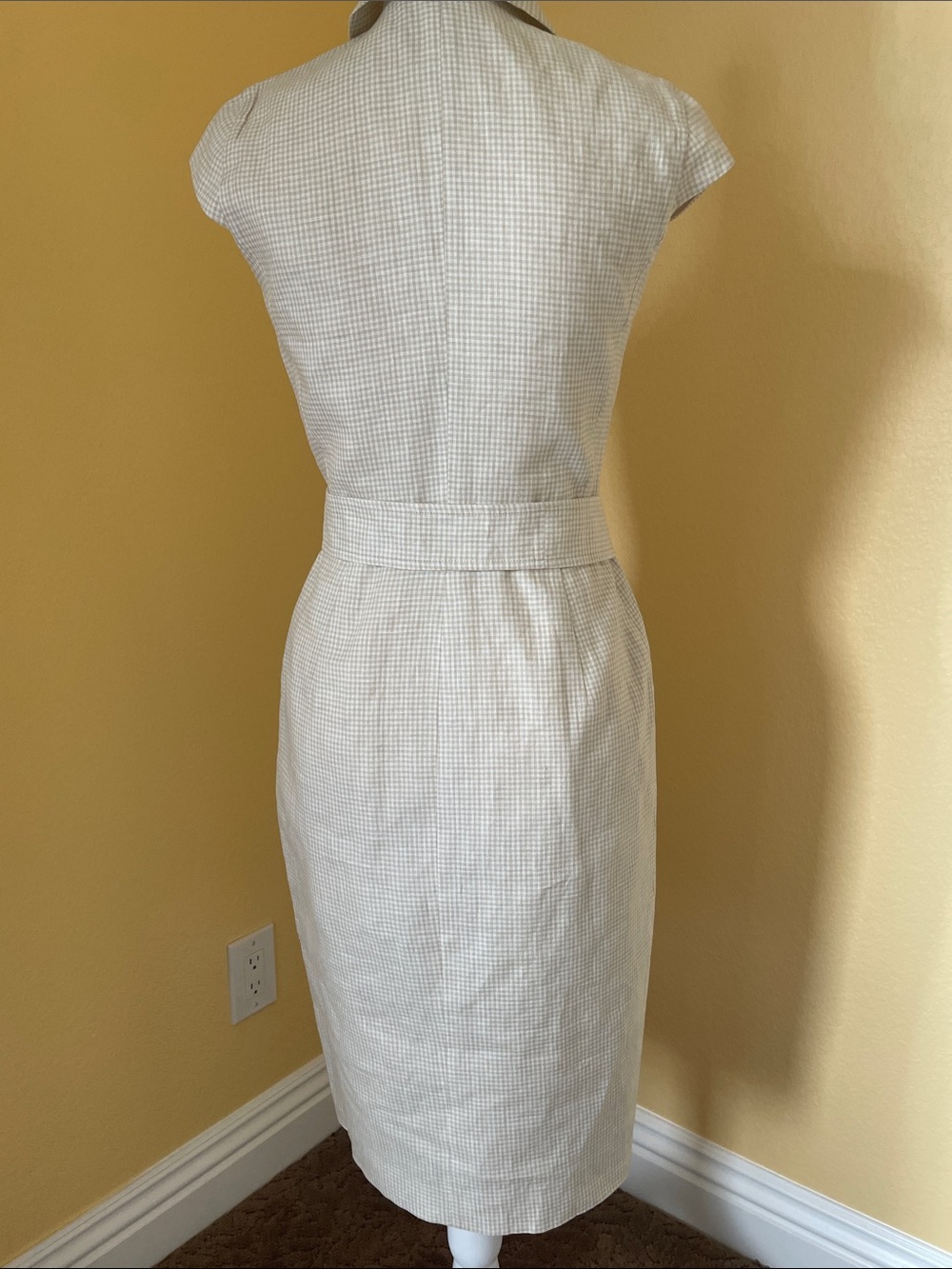 MaxMara Cap sleeve Cream plaid Linen Midi Dress - Cream Plaid -EU 32-US 0 - Picture 3 of 13